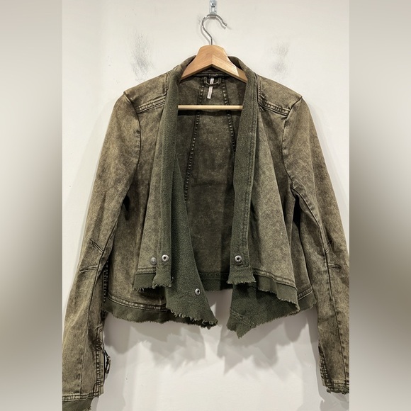 Free People Drape Collapsing Twill Moto Jacket In Olive Green size S - Picture 9 of 16